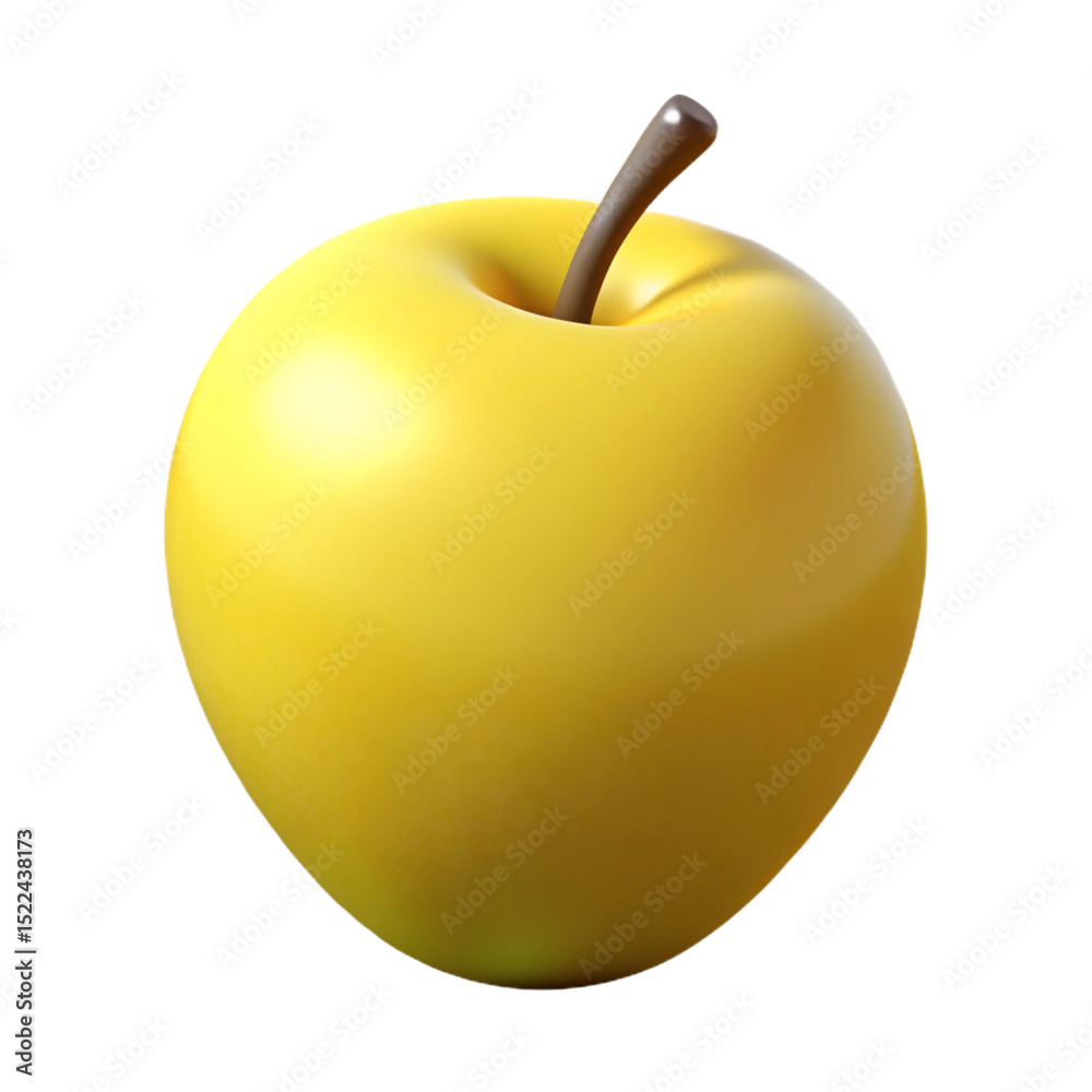 Obraz premium Single yellow apple 3d render isolated on transparent background