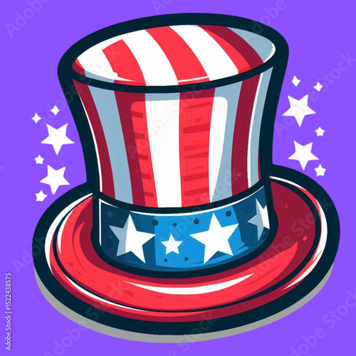 uncle sam hat usa flag colour. Patriotic. 4th July, independence day illustration.