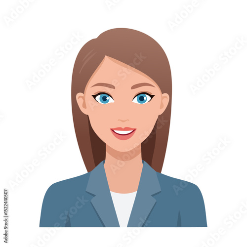 Flat Vector. Portrait of only one Woman. Simple Background.