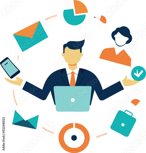 Businesspeople Multitasking with Laptops and Phones