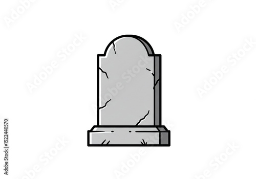 Illustration of a gray tombstone with cracks and a black outline on a white background image view