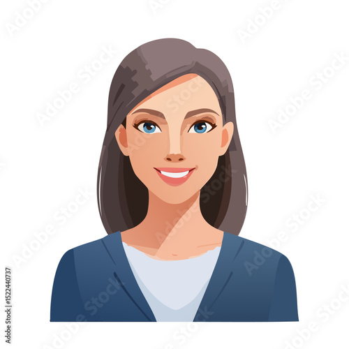 Flat Vector. Portrait of only one Woman. Simple Background.