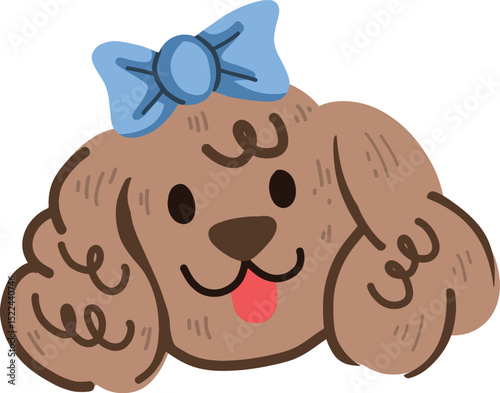 Cute Cartoon Poodle with a Blue Bow