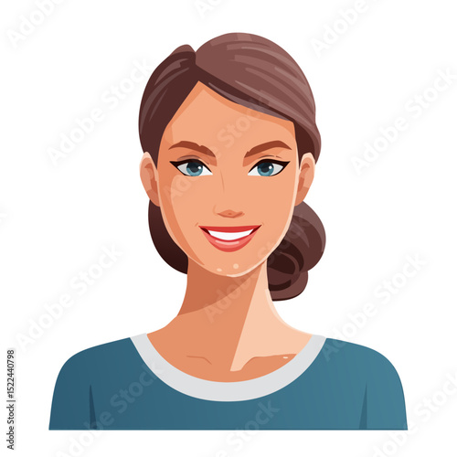 Flat Vector. Portrait of only one Woman. Simple Background.