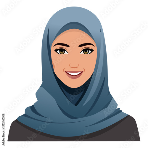 Flat Vector. Portrait of only one Woman. Simple Background.