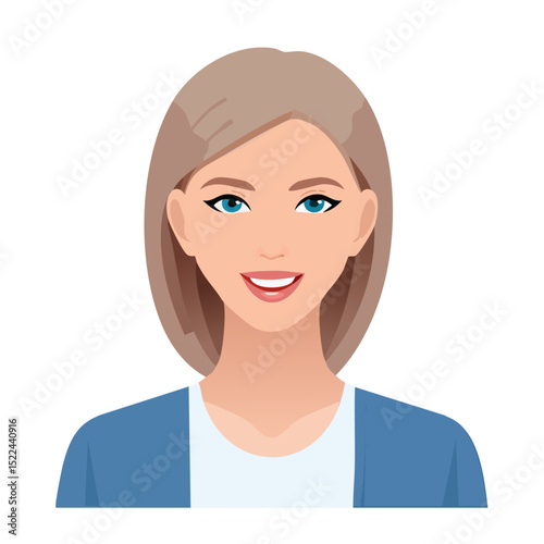 Flat Vector. Portrait of only one Woman. Simple Background.