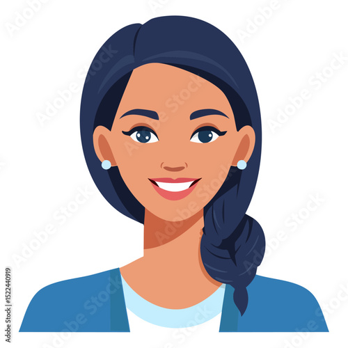 Flat Vector. Portrait of only one Woman. Simple Background.