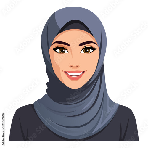 Flat Vector. Portrait of only one Woman. Simple Background.