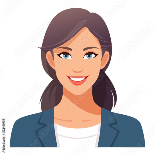 Flat Vector. Portrait of only one Woman. Simple Background.