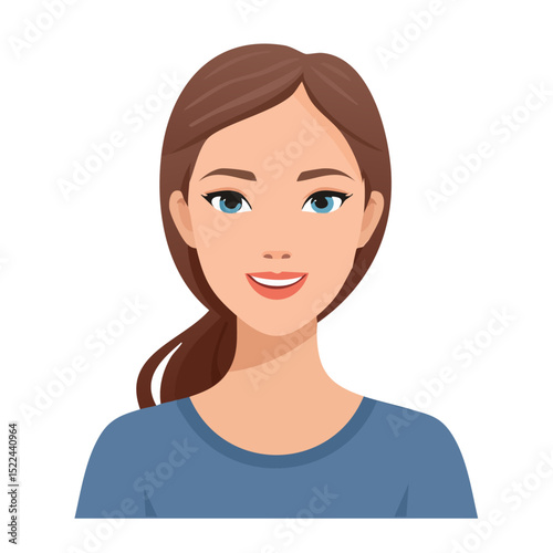 Flat Vector. Portrait of only one Woman. Simple Background.