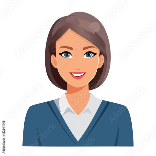 Flat Vector. Portrait of only one Woman. Simple Background.