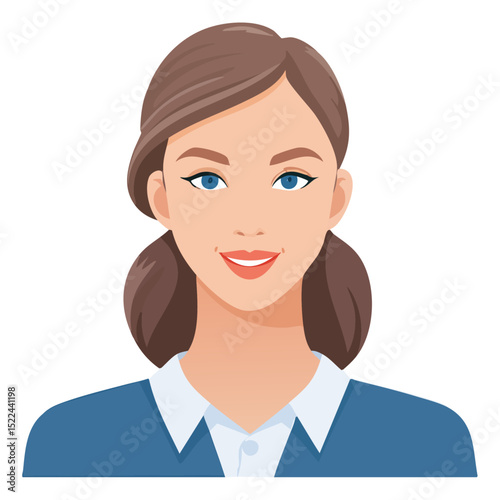 Flat Vector. Portrait of only one Woman. Simple Background.