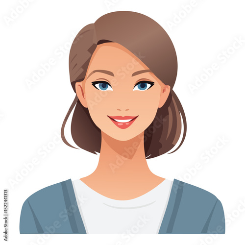 Flat Vector. Portrait of only one Woman. Simple Background.