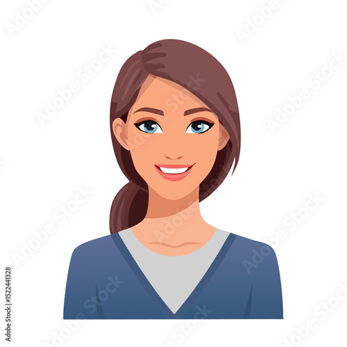 Flat Vector. Portrait of only one Woman. Simple Background.