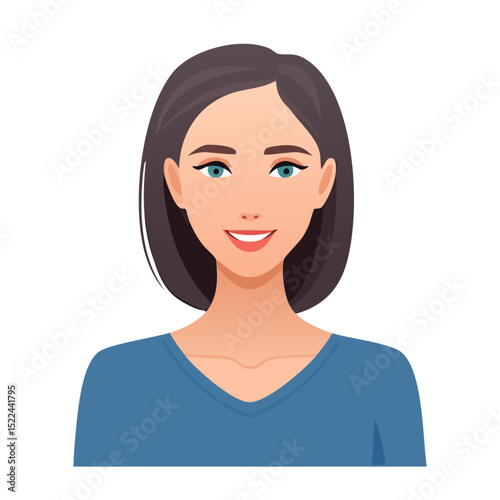 Flat Vector. Portrait of only one Woman. Simple Background.