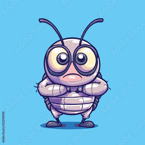 Worry Wart Bug: A cute cartoon bug stands with arms crossed, exuding a look of worry. A digital art piece that captures a range of emotions.