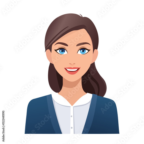 Flat Vector. Portrait of only one Woman. Simple Background.