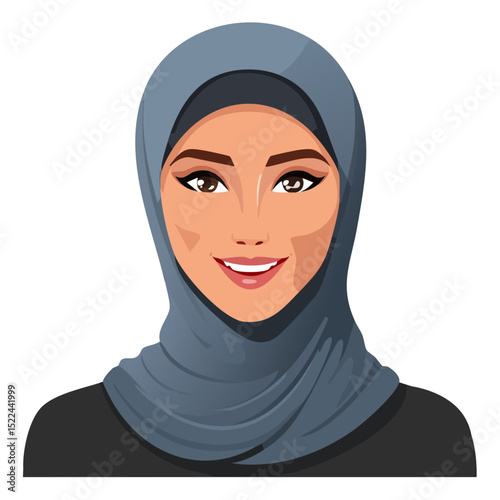 Flat Vector. Portrait of only one Woman. Simple Background.