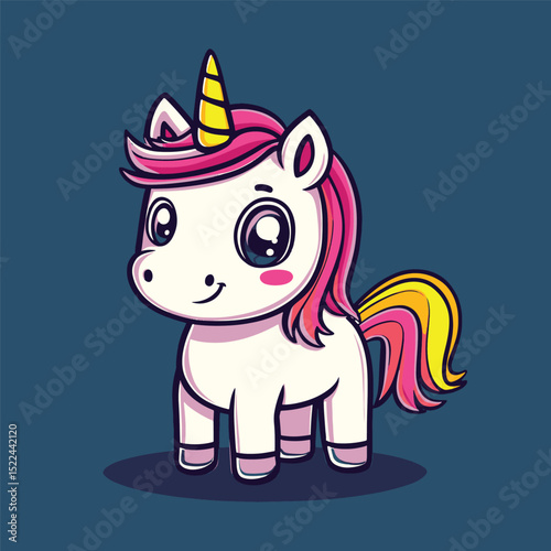 Magical Unicorn Icon: A whimsical and captivating cartoon illustration, brimming with vibrant colors and an aura of enchantment. This delightful artwork features a charming unicorn.