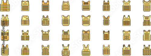 Set of various bulletproof vest designs in a minimalist style