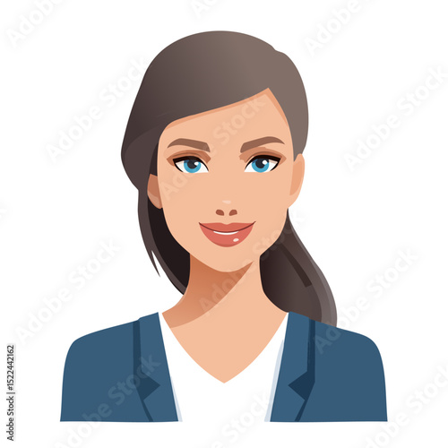 Flat Vector. Portrait of only one Woman. Simple Background.