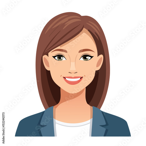 Flat Vector. Portrait of only one Woman. Simple Background.