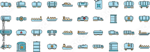 Collection of transportation icons showcasing different vehicles and containers