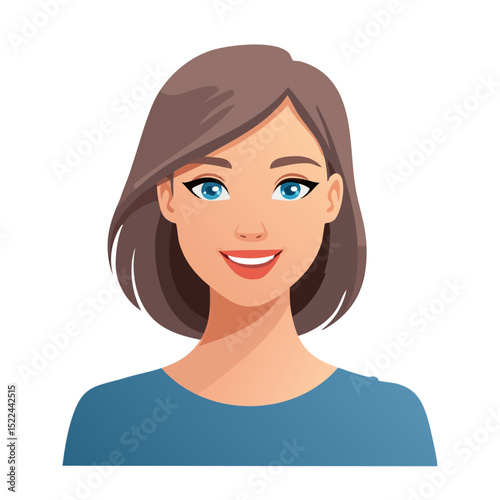 Flat Vector. Portrait of only one Woman. Simple Background.
