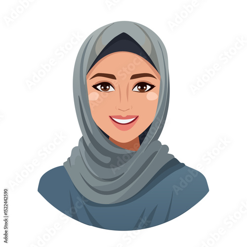 Flat Vector. Portrait of only one Woman. Simple Background.