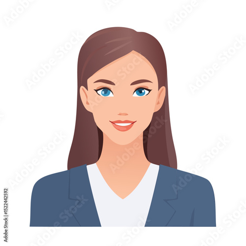 Flat Vector. Portrait of only one Woman. Simple Background.
