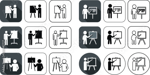 Icons of presentations training and education representing business and learning concepts