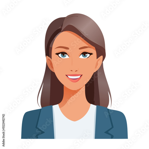 Flat Vector. Portrait of only one Woman. Simple Background.