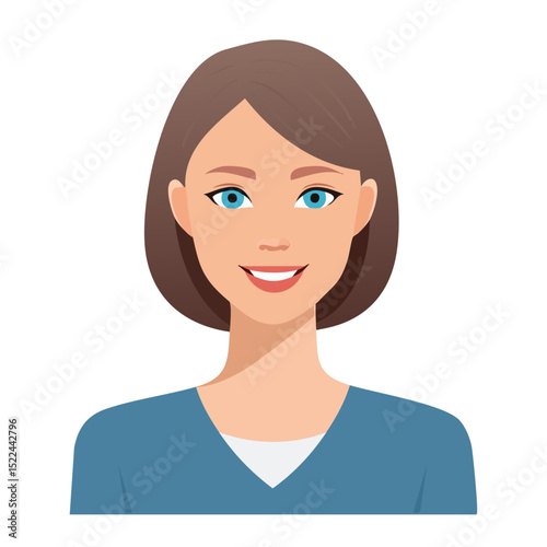 Flat Vector. Portrait of only one Woman. Simple Background.