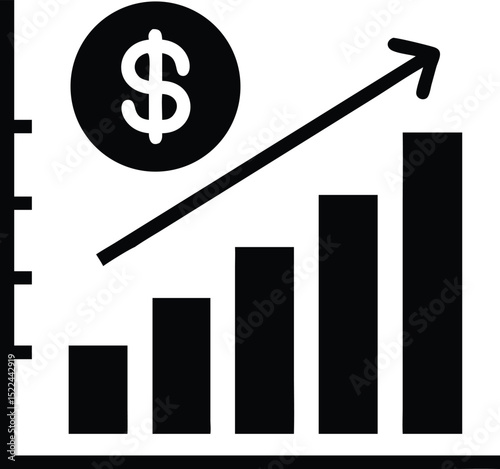 Upward Bar Graph with Dollar Coin and Upward Arrow Symbolizing Financial Growth