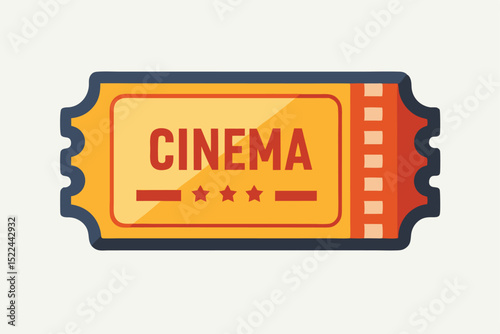 Yellow Cinema Ticket with Star Rating, Dark Blue Border, and Orange Edge Detail