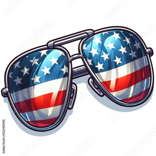 Patriotic Sunglasses with American Flag Lenses. 4th July, independence day illustration.