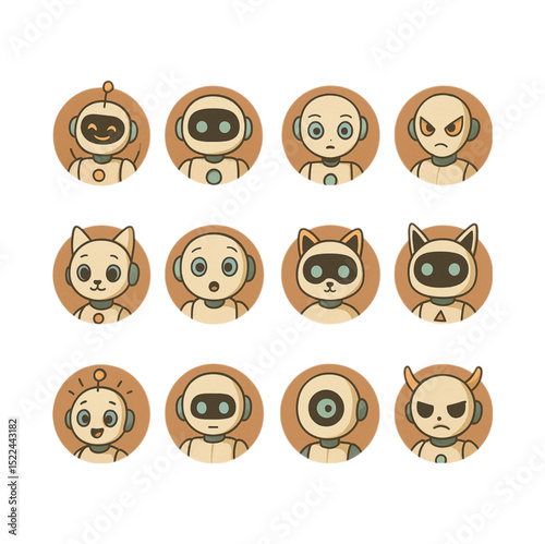 Cute Robot and Animal Avatar Icons Set for Websites and Apps Featuring Diverse Expressions and Designs Ideal for User Interface Design