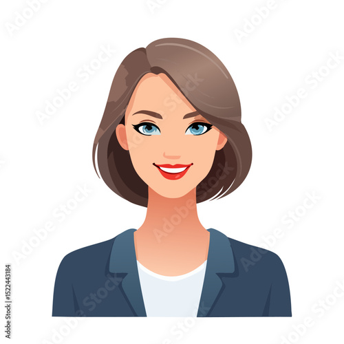 Flat Vector. Portrait of only one Woman. Simple Background.
