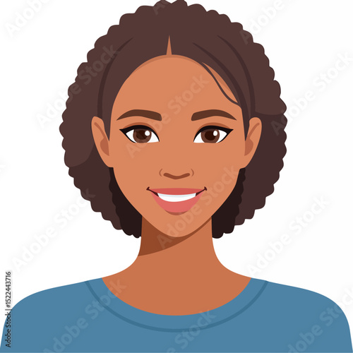 Flat Vector. Portrait of only one Woman. Simple Background.