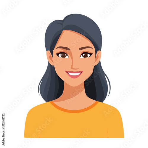 Flat Vector. Portrait of only one Woman. Simple Background.