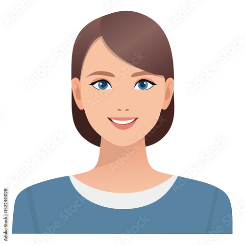 Flat Vector. Portrait of only one Woman. Simple Background.