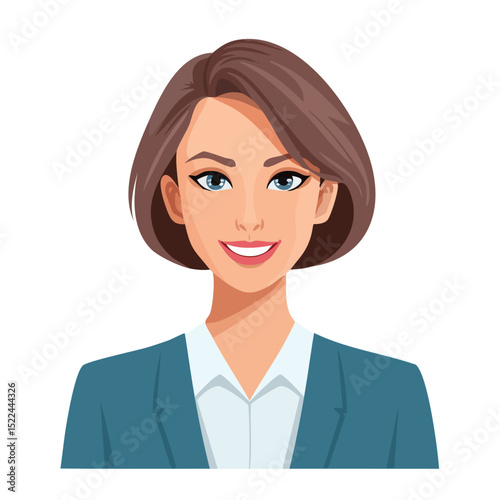 Flat Vector. Portrait of only one Woman. Simple Background.