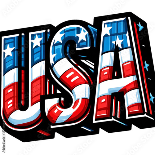 Usa text with american flag. 4th July, independence day illustration.