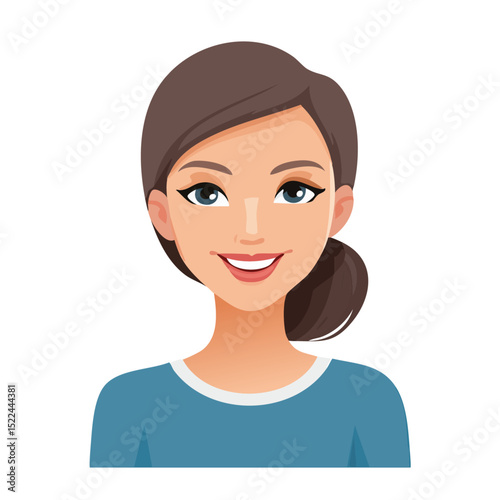Flat Vector. Portrait of only one Woman. Simple Background.