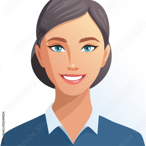 Flat Vector. Portrait of only one Woman. Simple Background.