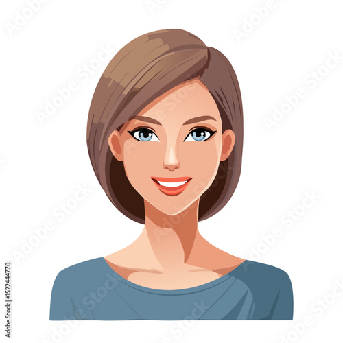 Flat Vector. Portrait of only one Woman. Simple Background.