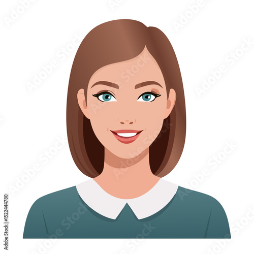 Flat Vector. Portrait of only one Woman. Simple Background.