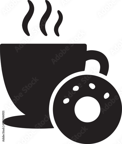 Silhouette vector of a coffee cup with donut. Perfect for café menus, breakfast icons, and food branding designs.