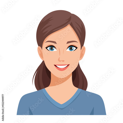 Flat Vector. Portrait of only one Woman. Simple Background.