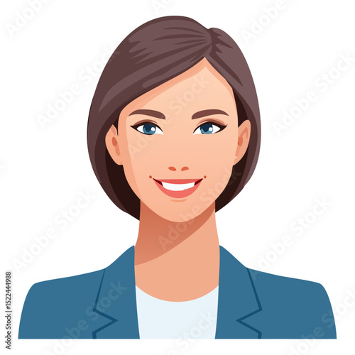Flat Vector. Portrait of only one Woman. Simple Background.